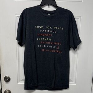 Next Level Apparel Dark Gray Graphic Tee with Multicolor Text